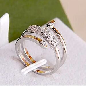 Silver Zircon Nail Ring Wrap Around Spiral Adjustable Resizeable Gift for Her